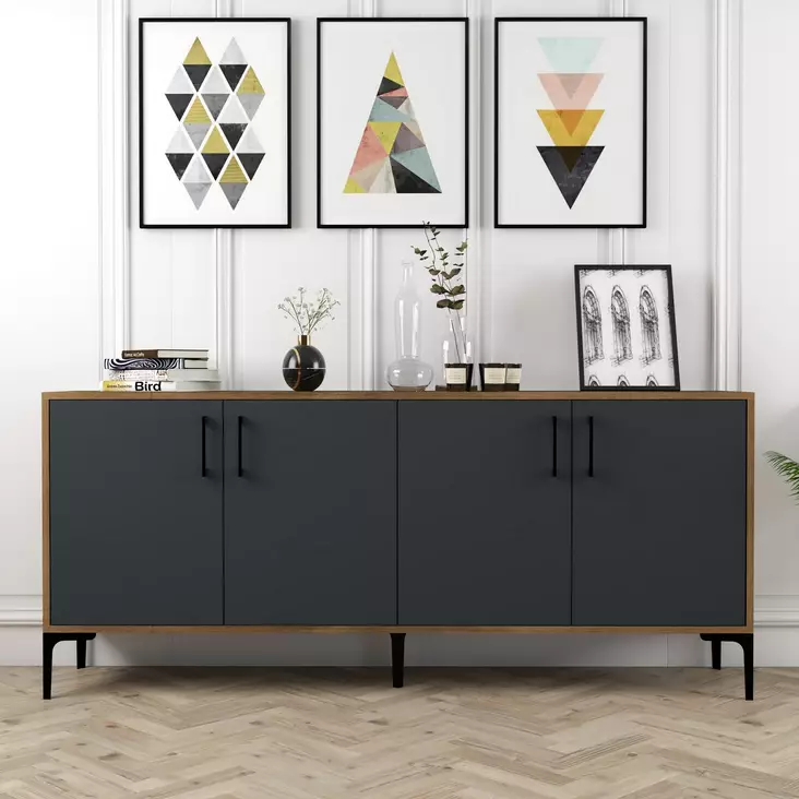 Teollinen Konsoli: Tyylikäs ja Kestävä Säilytysratkaisu, 180x78x35 cm, Pähkinä Antrasiitti, Metalli Yksityiskohdat - Lipastot ja senkit - 8683342460897 - 1