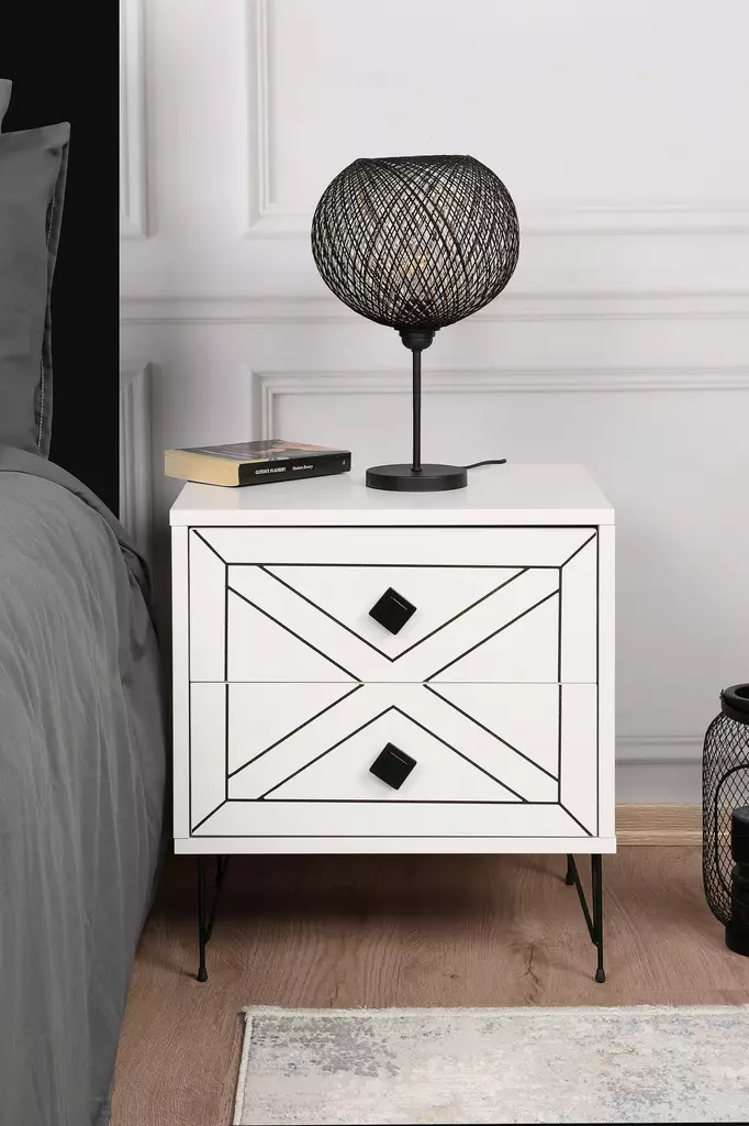 Yöpöytä, valkoinen, 50 cm leveä, 55 cm korkea, kestävä - Yöpöydät - 8683342427647 - 1