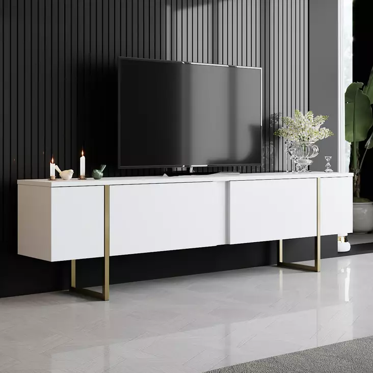 TV-taso, valkokulta, 180cm x 30cm x 50cm, kestävä, elegantti - TV-tasot - 8683743790937 - 1