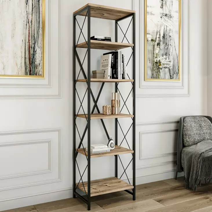 Kirjahylly, atlantic pine black, 50 cm leveä, 180 cm korkea, kestävä - Kirjahyllyt - 8681875788617 - 1