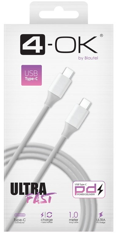 Datakaapeli USB C-USB C 1m valkoinen, 4-OK - USB-C -kaapelit - 8428728118227 - 1