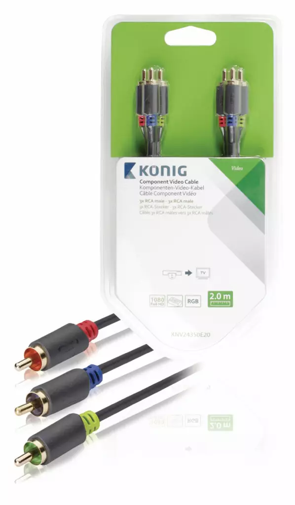 Komponenttivideokaapeli 3x RCA Uro - 3x RCA Uro 2 m Harmaa - HDMI-kaapelit - 5412810226597 - 1