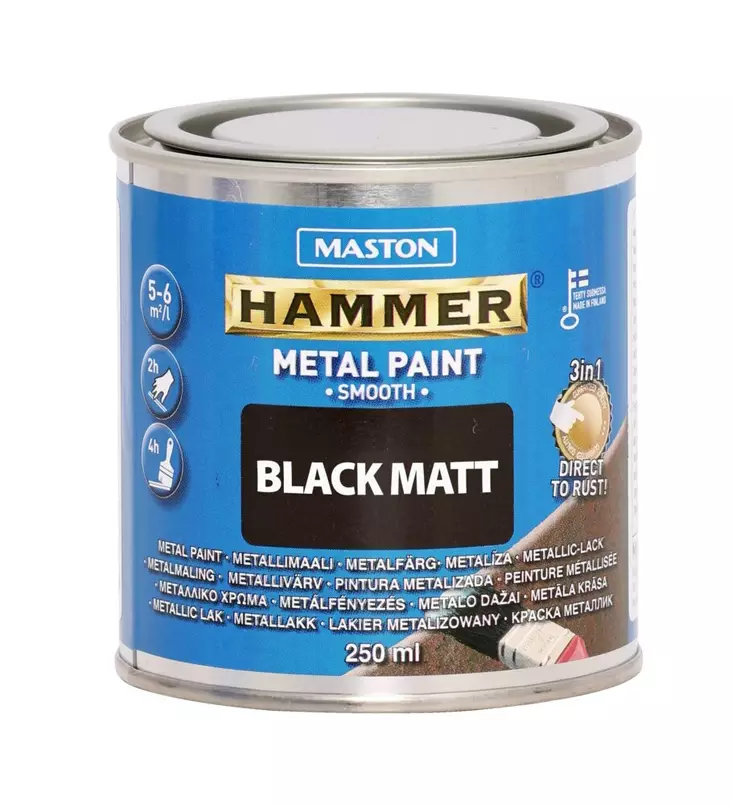 Metallimaali Maston Hammer sile=C3=A4 mattamusta 250ml - Spraymaalit - 6412490044817 - 1