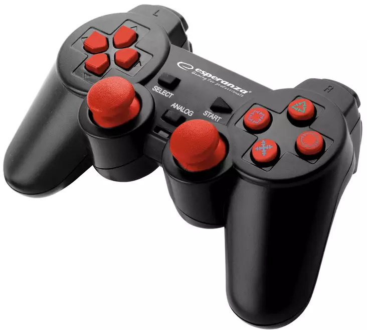 Peliohjain USB PS3-PC mustapunainen Esperanza - Pelituotteet - 5901299947197 - 1