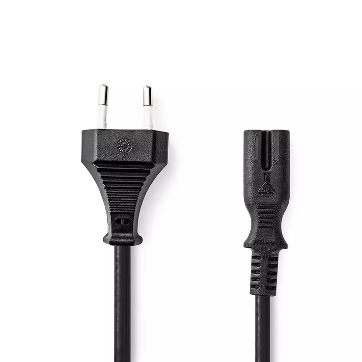 Sähköjohto | Euro Uros | IEC-320-C7 | Suora | Suora | Niklattu | 5.00 m | Litteä | PVC | Musta | Label - Virtakaapelit ja liittimet - 5412810427437 - 1