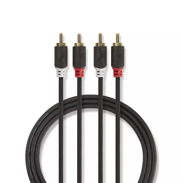 Stereoäänikaapeli | 2x RCA uros | 2x RCA uros | Kullattu | 3.00 m | Pyöreä | Antrasiitti | Laatikko - Audiokaapelit - 5412810265107 - 1
