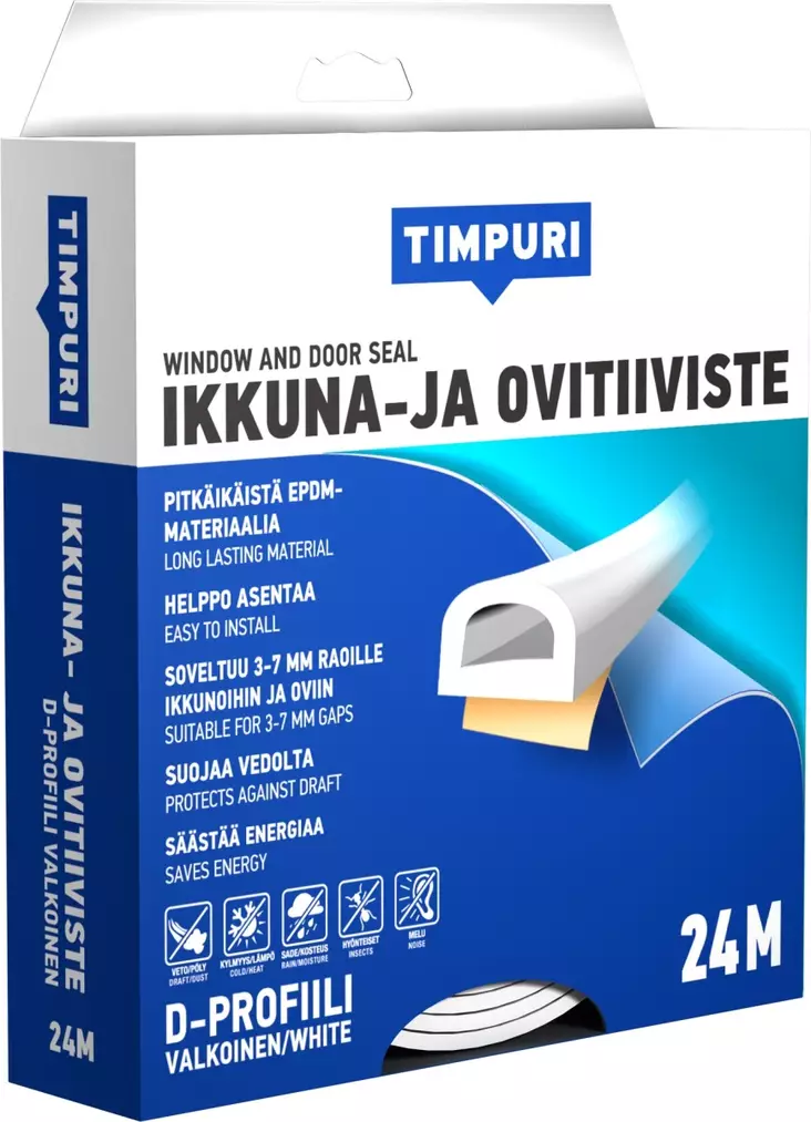 Tiiviste Timpuri D 24 m valkoinen - Ikkuna- ja ovitiivisteet - 6418091706437 - 1