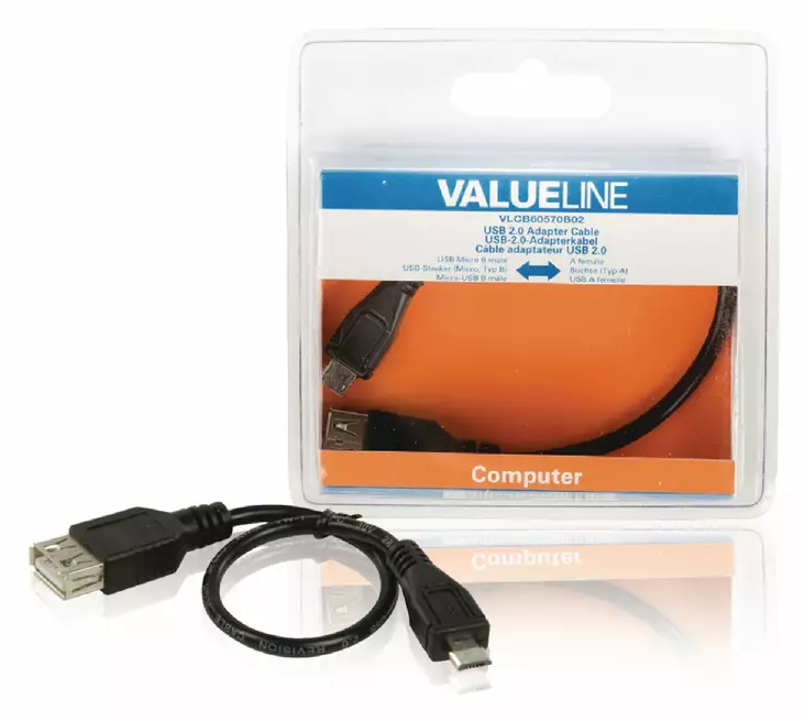 USB 2.0 Kaapeli Micro B-Uros - USB A Naaras 0.20 m Musta - USB-kaapelit - 5412810187447 - 1