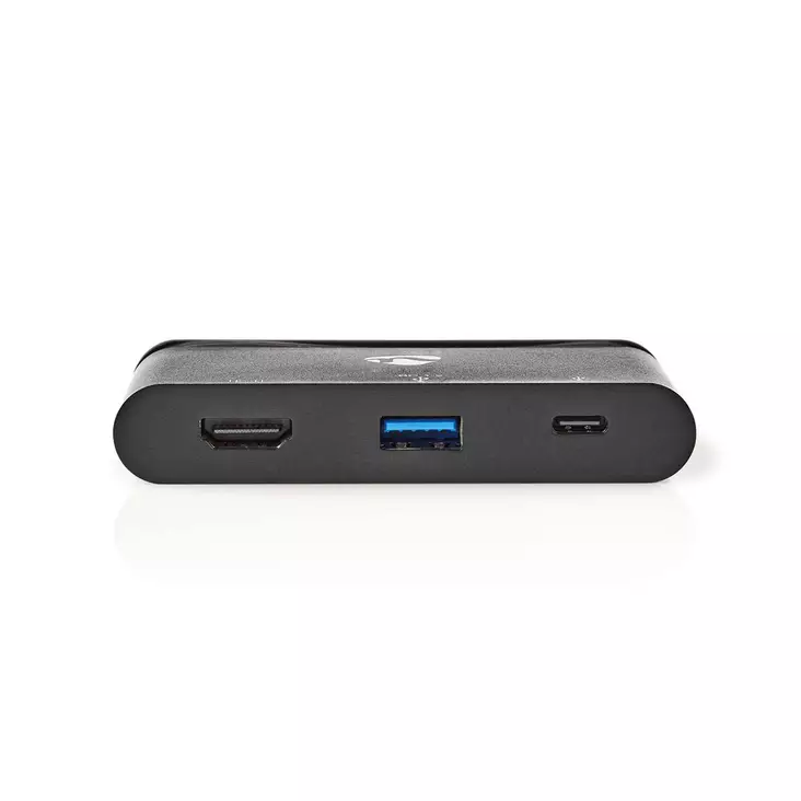 USB N Moniporttisovitin | USB 3.2 Gen 1 | USB-C Uros | HDMI naaras / USB-A Naaras / USB-C Naaras | Pyöreä | Niklattu | Musta | Ikkunallinen laatikko ja koukkupidike - USB-sovittimet ja telakointi - 5412810292677 - 1