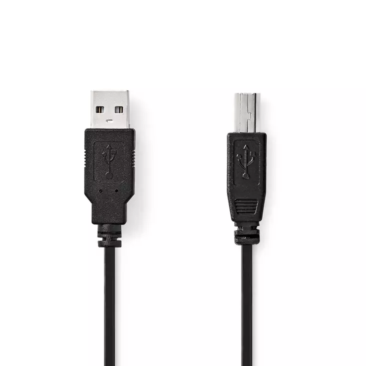 USB kaapeli | USB 2.0 | USB-A Uros | USB-B Uros | 10 W | 480 Mbps | Niklattu | 2.00 m | Pyöreä | PVC | Musta | Label - Tietokone ja verkko - 5412810421497 - 1
