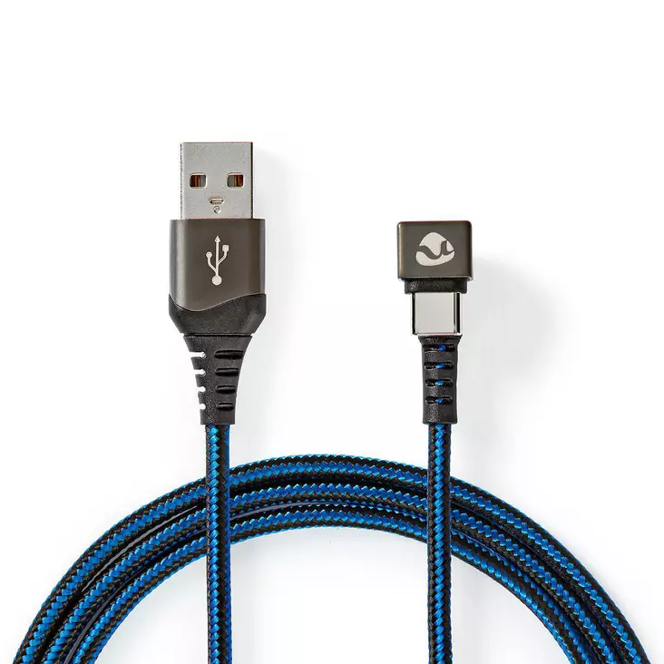 USB kaapeli | USB 2.0 | USB-A Uros | USB-C Uros | 480 Mbps | Kullattu | 2.00 m | Pyöreä | Nailon / Punottu | Musta / Sininen | Laatikko kannella ja ikkunalla - Tietokone ja verkko - 5412810327157 - 1