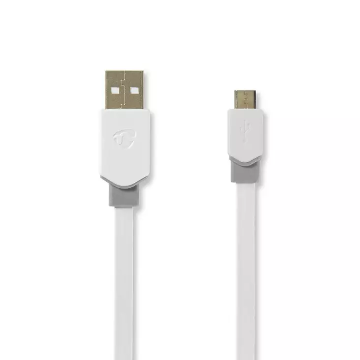 USB kaapeli | USB 2.0 | USB-A Uros | USB Micro-B Uros | 480 Mbps | Kullattu | 1.00 m | Litteä | PVC | Valkoinen | Muovipussi - Tietokone ja verkko - 5412810273447 - 1