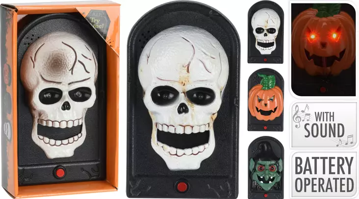 Halloween ovisummeri valoilla ja äänillä, paristokäyttöinen koriste sisustukseen ja juhlatunnelmaan - - 19-19-8719987602177 - 1