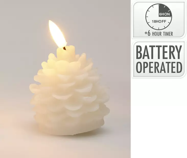 Led kynttilä käpy valkoinen 7cm paristokäyttöinen liekitön sisustus joulu talvi ajastin 6/18h - Led-kynttilät ja lyhdyt - 8721037671927 - 1