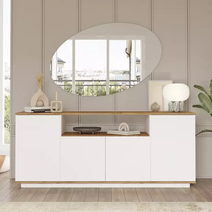 Atlantic Pine White Konsoli - 100% Melamiinipinnoitettu Lastulevy, 180x75x44,5 cm, 2 Pakkausta, Tyylikäs ja Kestävä - Lipastot ja senkit - 8683742495857 - 1