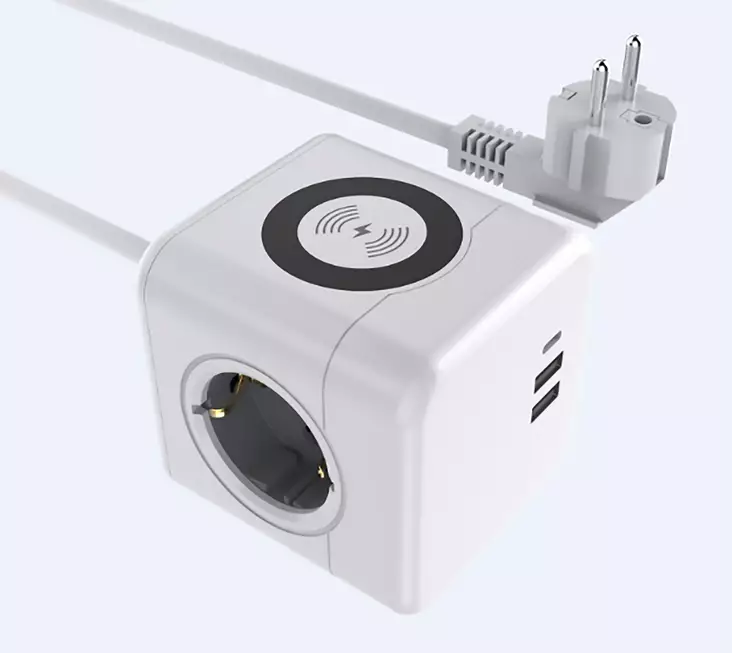 Emax Pistorasia CUBE, USB-lähtö, langaton lataus - Sisäjatkojohdot - 6418536035177 - 1