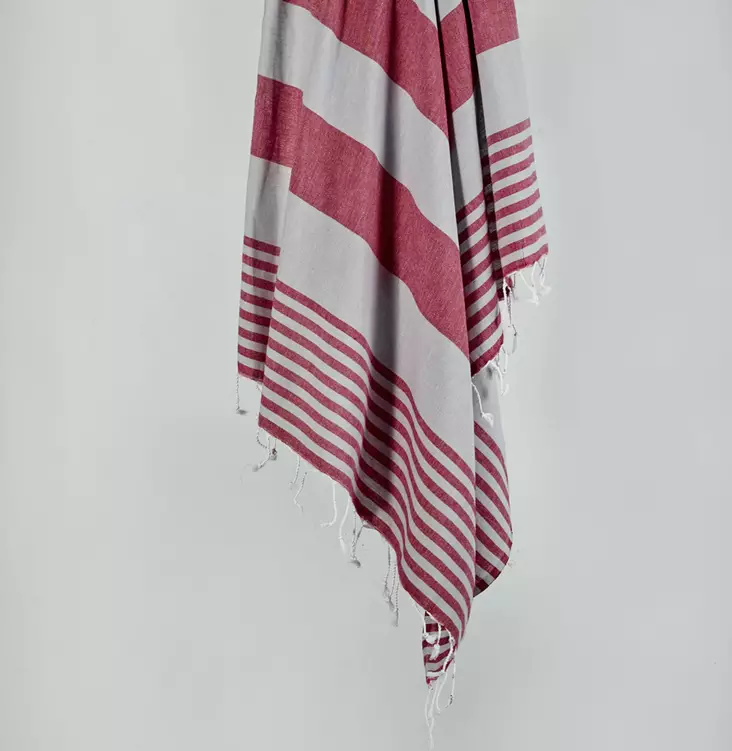Fouta Rantapyyhe - Harmaa/Punainen, 100% Puuvillaa, 100x180 cm, Korkea Imukyky, Erittäin Pehmeä, Konepestävä - Pyyhkeet ja kylpytakit - 8683342756747 - 1