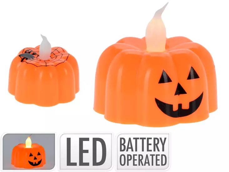Halloween led kurpitsa tuikku lämminvalkoinen paristokäyttöinen koriste turvallinen ja tunnelmallinen - Juhlakoristeet - 8720573062947 - 1