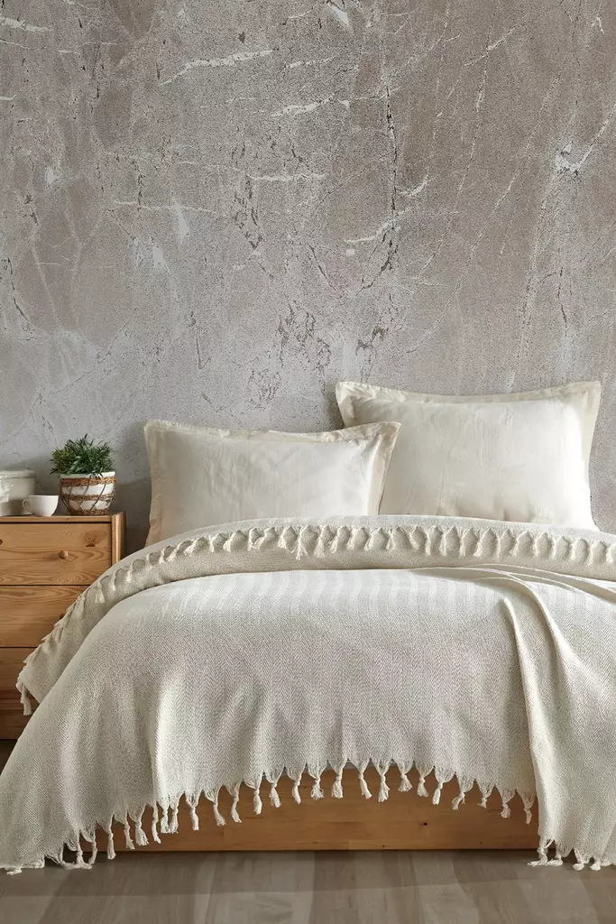 Kaksinkertainen Pique, ecru, 200 x 220 cm, kestävä, ympäristöystävällinen - Päiväpeitteet ja torkkupeitot - 8684282633297 - 1
