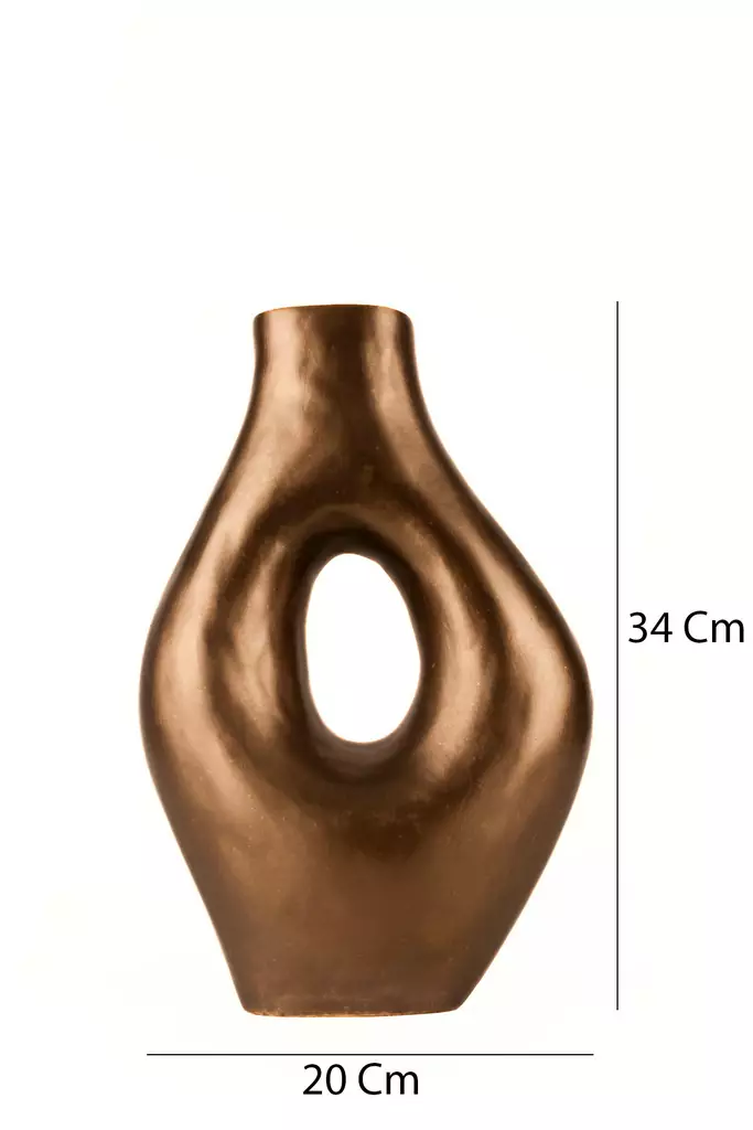 Käsinmaalattu Ruskea Keraaminen Koristeellinen Ruukku - 20 cm Leveys, 34 cm Korkeus - Tyylikäs Sisustuselementti - Kukka-amppelit ja maljakot - 8684283592517 - 1