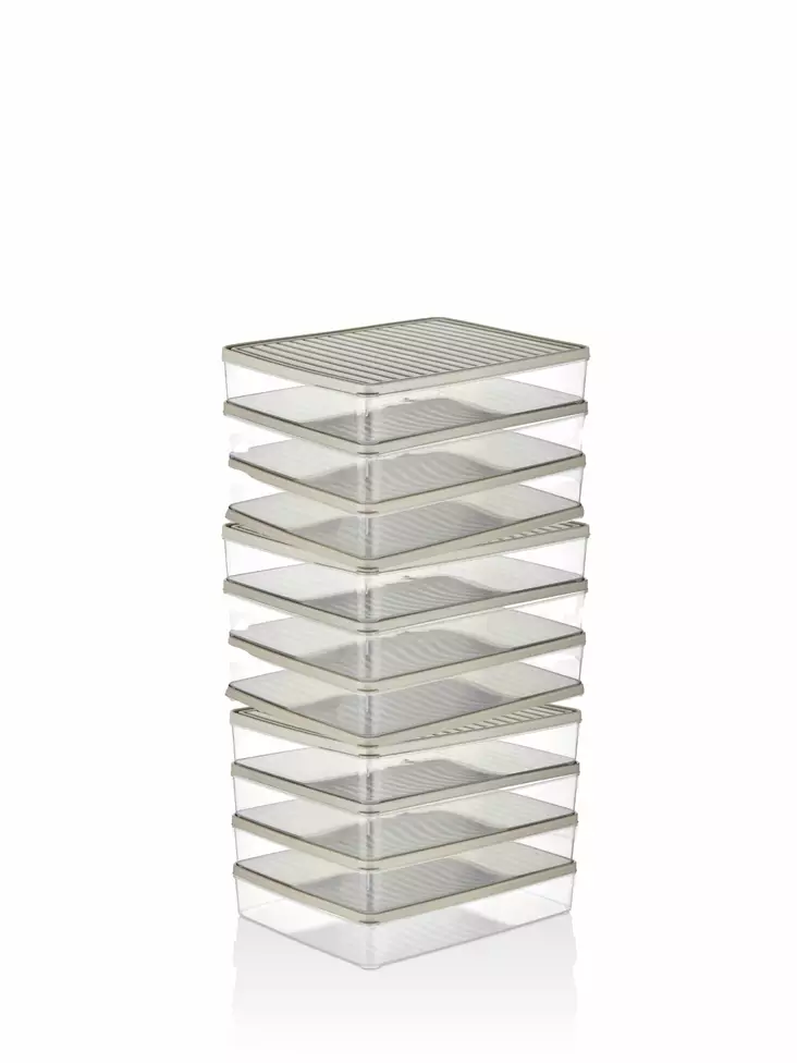 Keittiötarvikkeet: 12-osainen Säilytyslaatikko, Koko 27,5 x 5 x 22,5 cm, Kermanvärinen, 100% Muovia, Konepestävä - Eväsrasiat ja ruoansäilytysastiat - 8684283590117 - 1