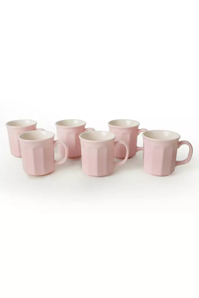 Keraaminen Muki Setti 6 kpl - Pinkki Kermainen - Antibakteerinen, Mikroaaltouuni- ja Astianpesukoneenkestävä 9 cm/270 ml - Kahvi- ja teeastiat - 8684282461067 - 1