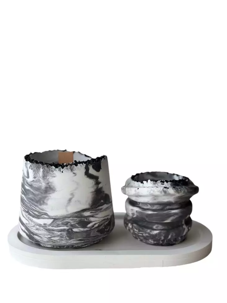 Kolmen Kynttilän Setti - 100% Soya - Harmaa Valkoinen - 6x5x6 cm - Sisustukseen ja Lahjaksi - Rentouttava Tunnelma - Kynttilät ja lyhdyt - 8684283555567 - 1