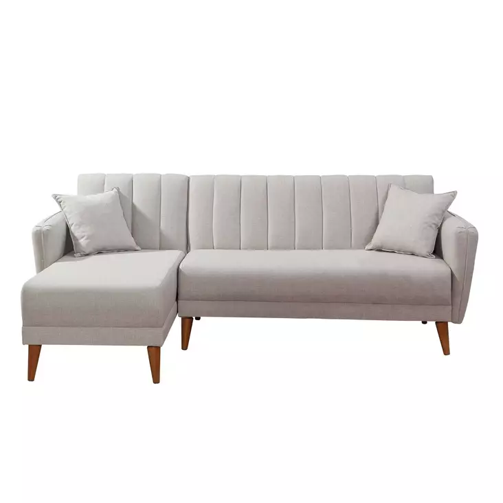 Kulmasohvasänky, kerma, 225 cm leveä, kestävä, monikäyttöinen - Sohvat - 8681875324037 - 1