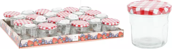 Lasinen säilykepurkki 160 ml punavalkoruudullisella kannella - Ruoan pakastus ja säilöntä - 8721037067867 - 1