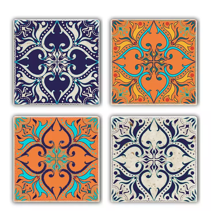 Luonnonkivinen Lasimatto 4 kpl - Monivärinen Keittiötarvike, 10x10x1 cm, Helppo Asennus, Yksilöllinen Käsityö - Pöytäliinat ja tabletit - 8682870014077 - 1