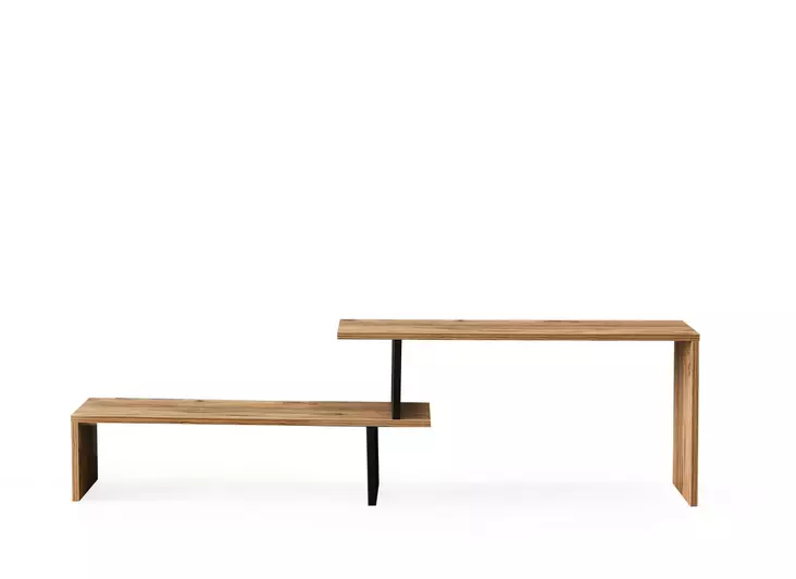 Moderni TV-taso, Musta Mänty, 100% Melamiinipinnoitettu, 153x44x30 cm, Useita Hyllyjä, Seinään Kiinnitettävä - TV-tasot - 8681875570557 - 1