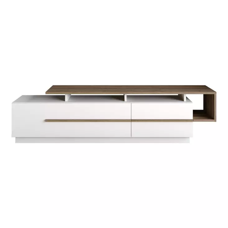 Moderni TV-taso, Pähkinä Valkoinen, 180x46,4x38,9 cm, 100% Melamiinipinnoitettu, Useita Hyllyjä, Seinään Kiinnitettävä - TV-tasot - 8682870664647 - 1