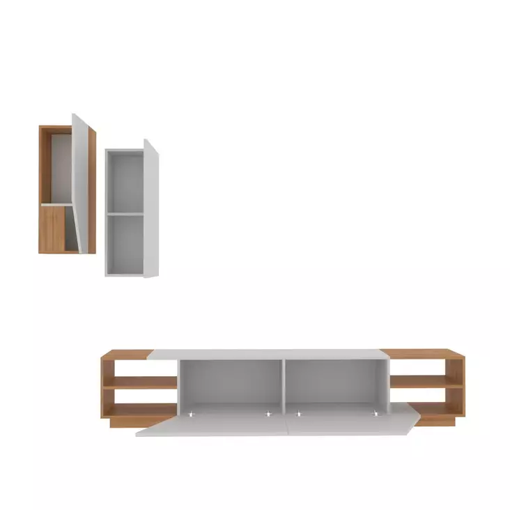 Moderni TV-taso Valkoinen Tiikki 240x47x37,5 cm - 100% Melamiinipinnoitettu - Useita Hyllyjä - Kiinnitettävä Seinä - TV-tasot - 8681181980217 - 1