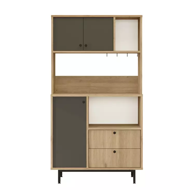 Monikäyttöinen Kaappi - Huonekalut - Tammi Antrasiitti - 100% Melamiinipinnoitettu - 88x161,2x35,5 cm - Metallijalat - Kaapit ja lipastot - 8684283262397 - 1