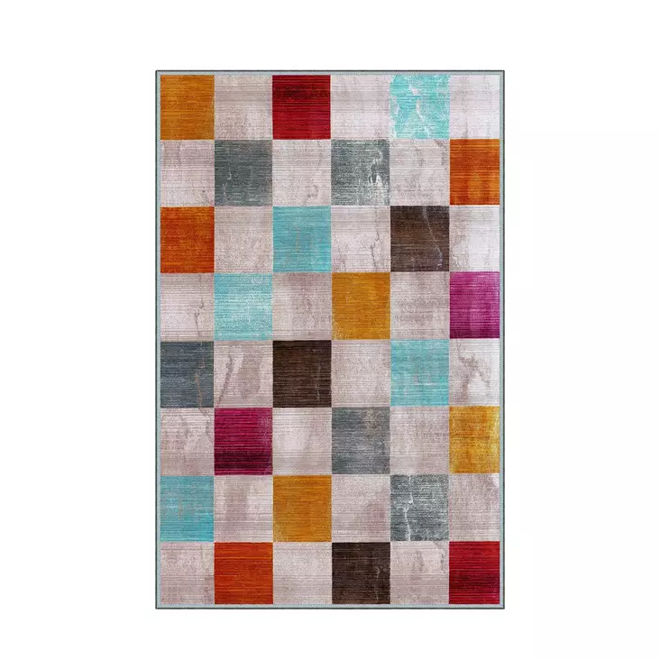 Monivärinen 140x220 cm Polyesterimatto - Antibakteerinen, Konepestävä, 3D Digitaalipainatus, Liukumaton Alusta - Suuret ja keskikokoiset matot - 8682870069237 - 1