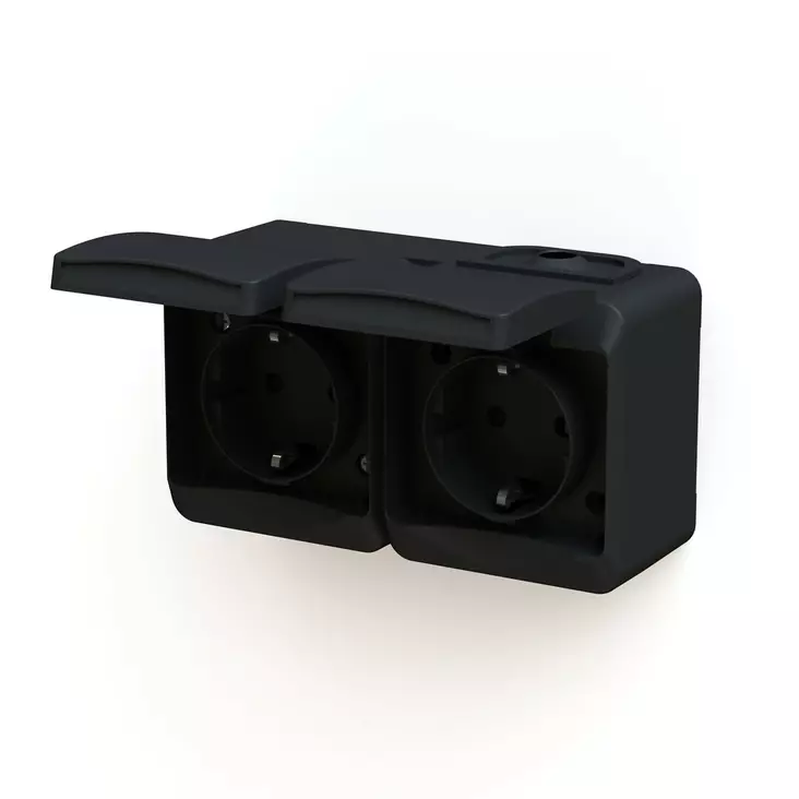Pistorasia Harju HIILI 2-os pinta IP44 RL musta - Pistorasiat ja kytkimet - 6438140197207 - 1