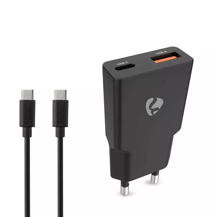 Seinälaturi | 30 W | GaN | PD3.0 | 1.5 / 2.0 / 2.5 / 3.0 A | Lähtöliitäntöjen määrä: 2 | USB-A / USB-C | USB Type-C (irrallinen) Kaapeli | 1.50 m | Automaattinen Jännitteen Valinta | Musta - Verkkolaturit - 5412810470297 - 1