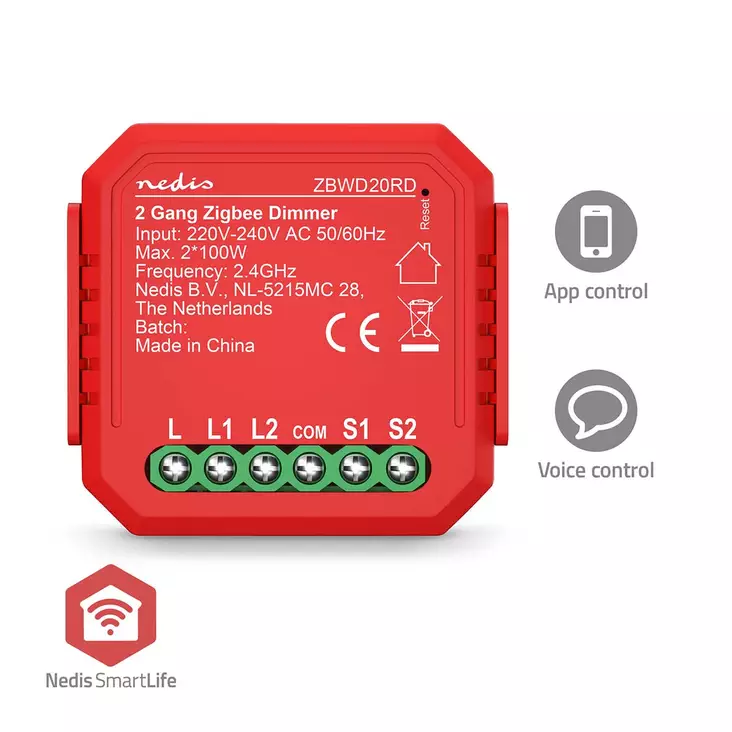 SmartLife-sisäänrakennettu Moduuli | Zigbee 3.0 | Double Triac Dimmer | 2 x 100 W | Terminaaliliitin | Sovellus saatavana kohteeseen: Android / IOS - Kytkimet - 5412810452187 - 1