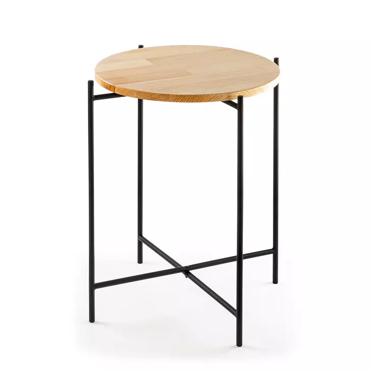 Sohvapöytä - Musta Luonnollinen, 100% Puu, Metalli Runko, 46x56x46 cm, 2,382 kg, Helppo Koota, 1 Paketti - Sohvapöydät - 8684282360667 - 1