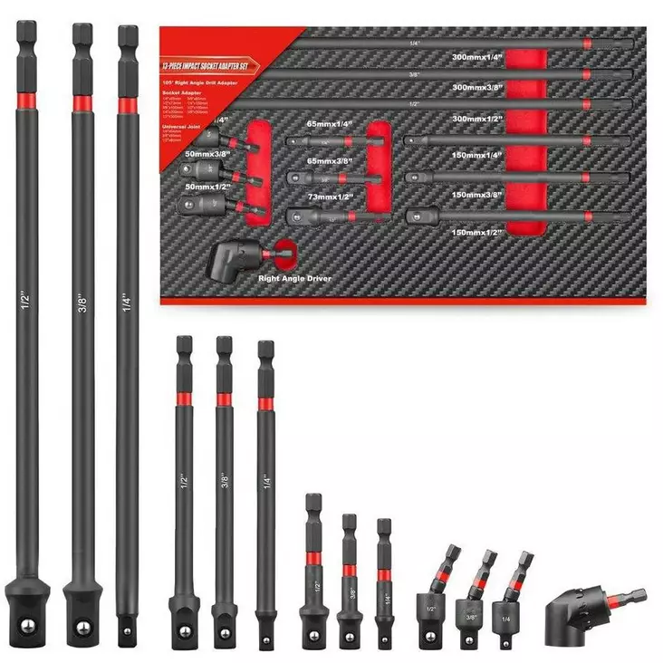 Timco 13-osainen jatkovarsisarja ruuvivääntimeen - Ruuvauskärjet ja pidikkeet - 6438014392547 - 1