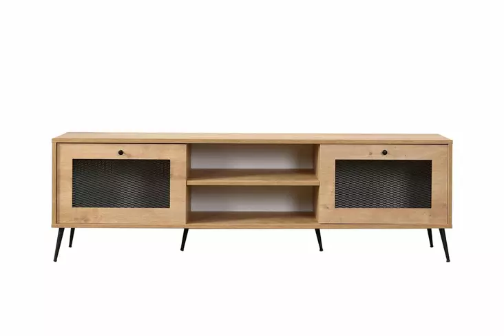 TV-taso, 180x55x41 cm, Tammi, 100% pinnoitettu lastulevy, lankajalat, lankakansi, 2 pakettia, helppo koota - TV-tasot - 8684282533207 - 1