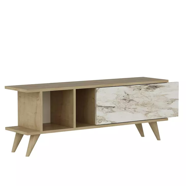 TV-taso Sapphire Oak Marble - 100% Melamiinipinnoitettu, 18mm, PVC-jalat, 120x30x45cm, Tyylikäs ja Kestävä - TV-tasot - 8683742102267 - 1