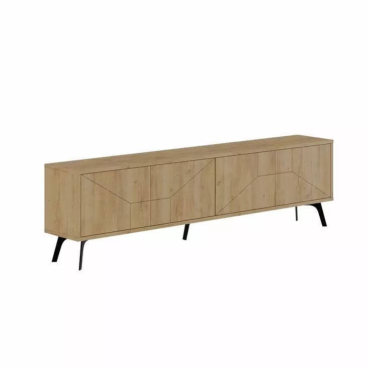 TV-taso Tammi: Moderni 180x50x29,6 cm, 100% Melamiinipinnoitettu, Pehmeästi Sulkeutuvat Saranat, Metallijalat - TV-tasot - 8683743263417 - 1