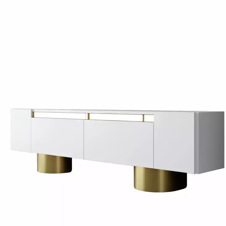 TV-taso, Valkoinen Kulta, 100% Melamiinipinnoitettu Lastulevy, 180x50x30 cm, Taivutettavat Metallijalat, 16 cm Korkeus - TV-tasot - 8684283557127 - 1