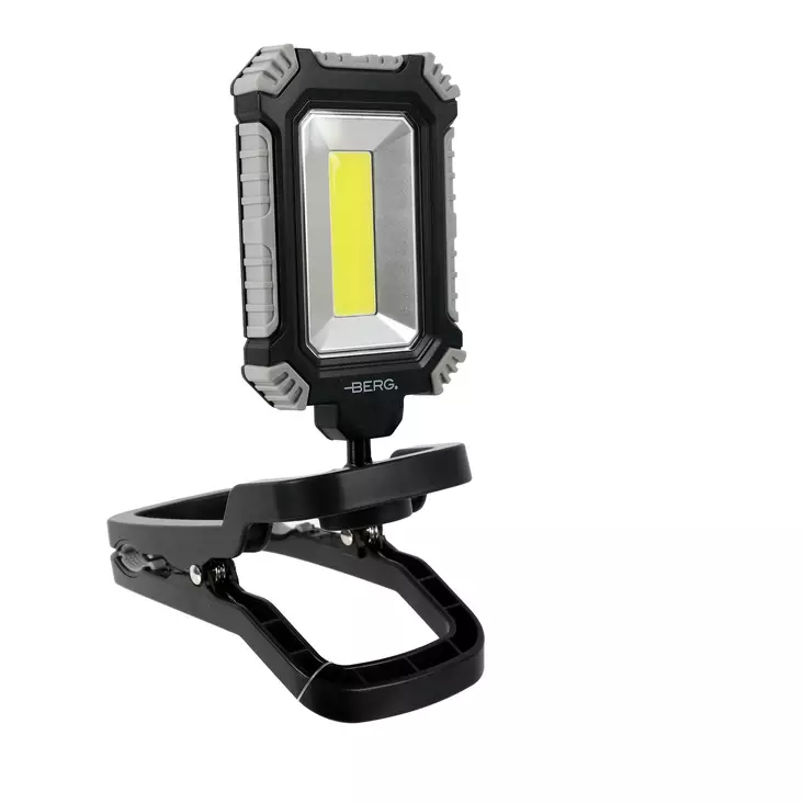 Työvalo ladattava 5W COB LED 500lm klipsi 360° 1200mAh Berg - Kätevä klipsivalaisin pyörivällä valaisinosalla - Ladattavat työvalot - 6418536040287 - 1