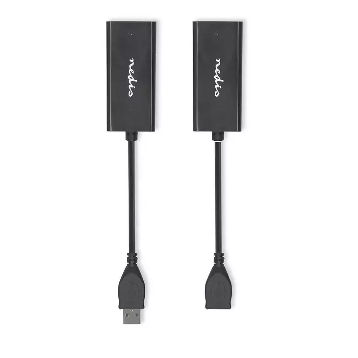USB Extender | USB 2.0 | 1x USB-A Uros | 1x RJ45 Female | 1x USB-A Naaras | 1x RJ45 Female | Jopa 50m | 480 Mbps | Niklattu | Pyöreä | PVC | Musta | Laatikko - Tietokone ja verkko - 5412810443277 - 1