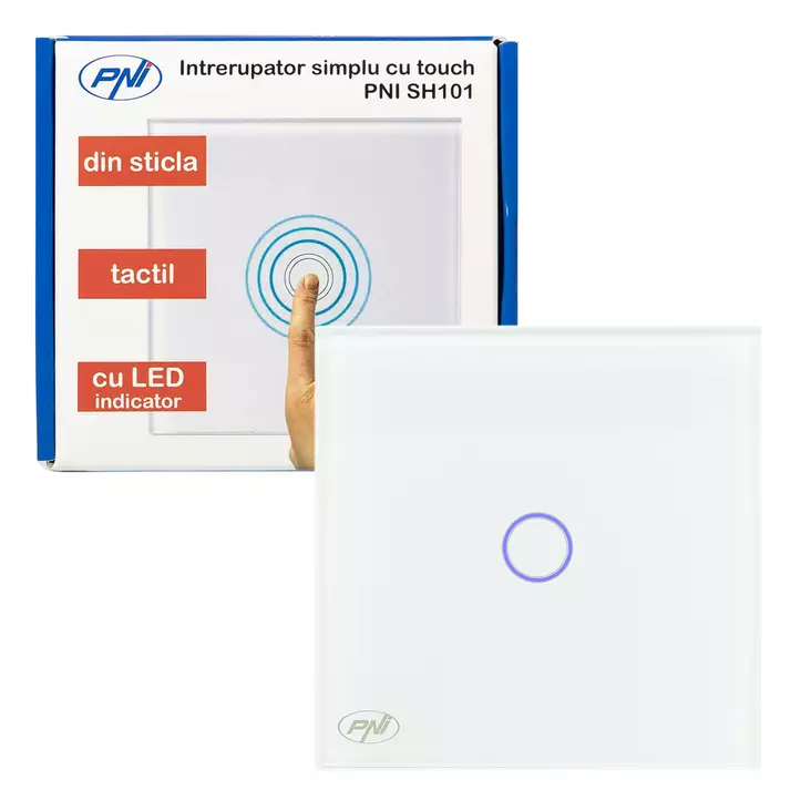 Yksinkertainen kytkin PNI SH101 -lasikosketuksella, valkoinen LED-osoittimella - PNI tuotteet - 5949066518737 - 1