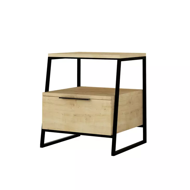 Yöpöytä Tammi 100% Melamiinipinnoitettu Lastulevy 45x50x40 cm Pehmeästi Sulkeutuvat Saranat Säilytystila 19 cm - Yöpöydät - 8681875520927 - 1