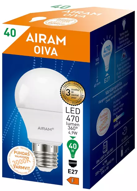 Airam Oiva Led Vakio 6,5W E27 kanta myyntipakkaus - Lamput ja loisteputket - 6435200203458 - 2