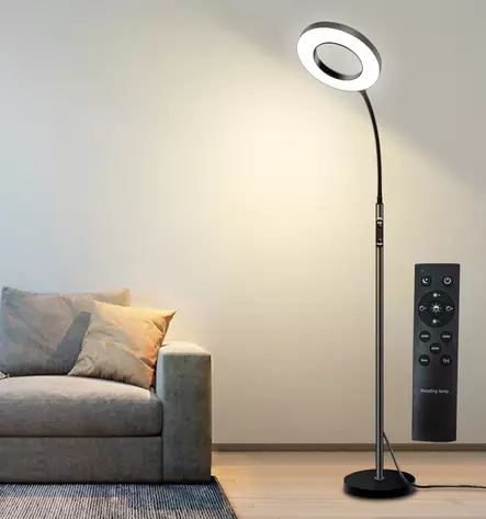 Lattialamppu 12W Saranda musta Led Energie - Himmennettävä, kaukosäätimellä - Lattia- ja pöytävalaisimet - 6418536031308 - 2